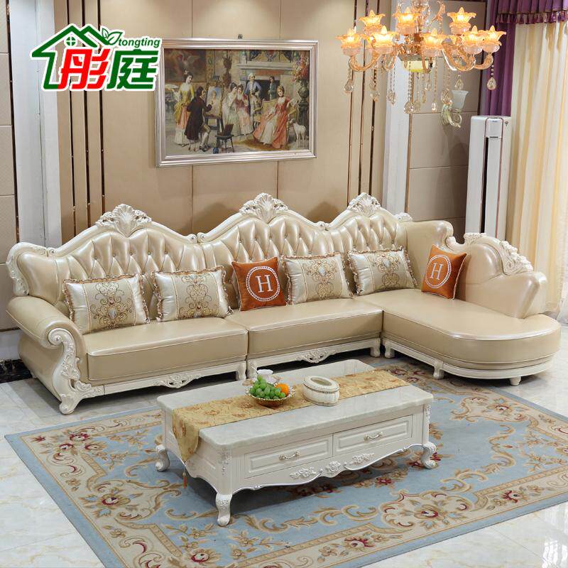 简欧式中古风头层真皮沙发奶油风