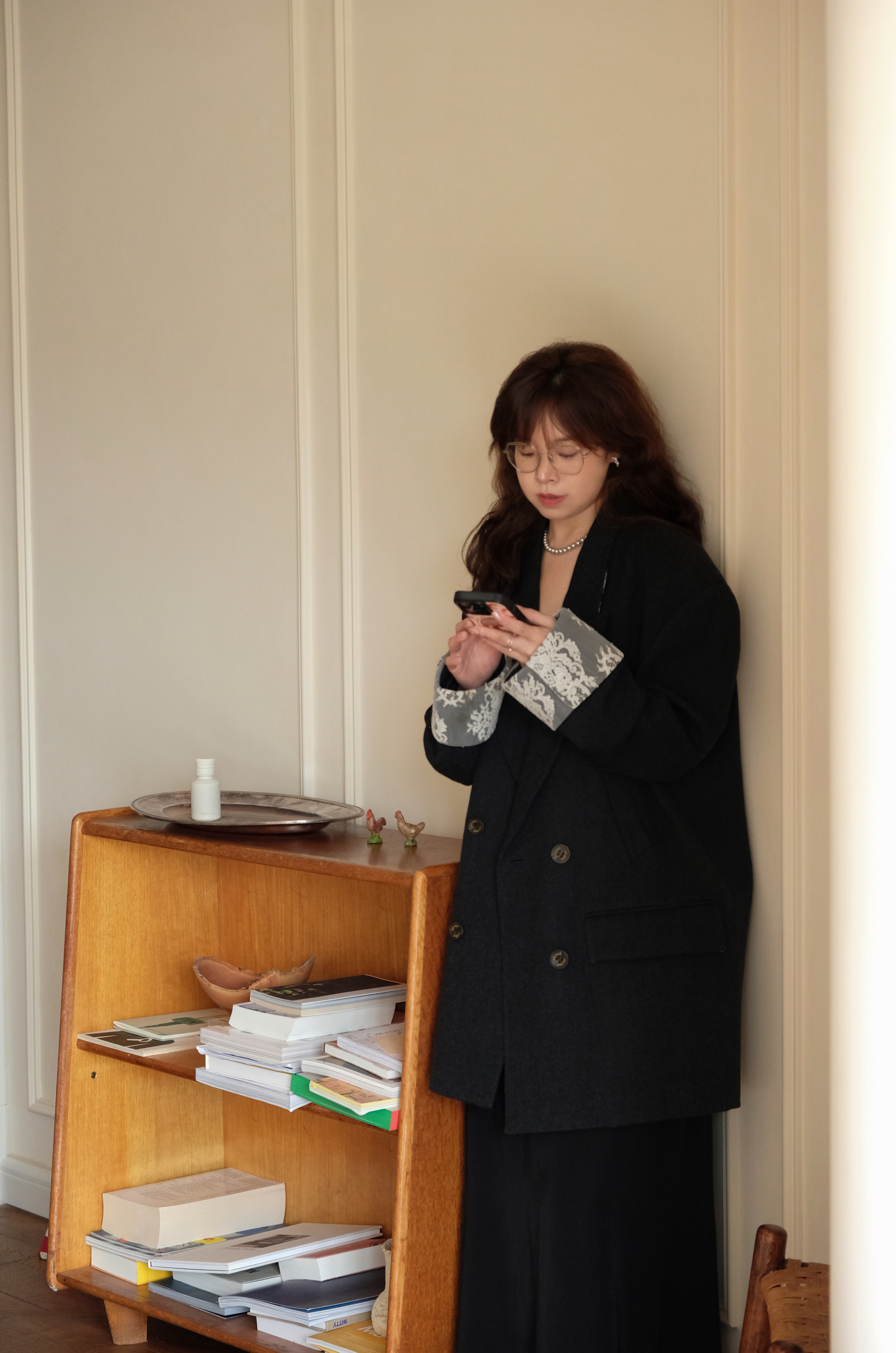 ICEDUST 24秋季系列蕾丝拼接后开叉廓形戗驳领毛呢西装外套女士