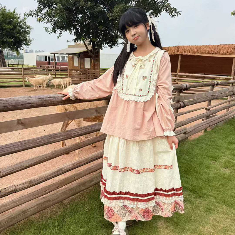 森系文艺少女蕾丝花边百搭中长裙春夏松紧腰半身裙甜美公主裙女