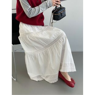 那末 早春小白裙~韩系蕾丝镂空半身裙女温柔风气质白色长裙