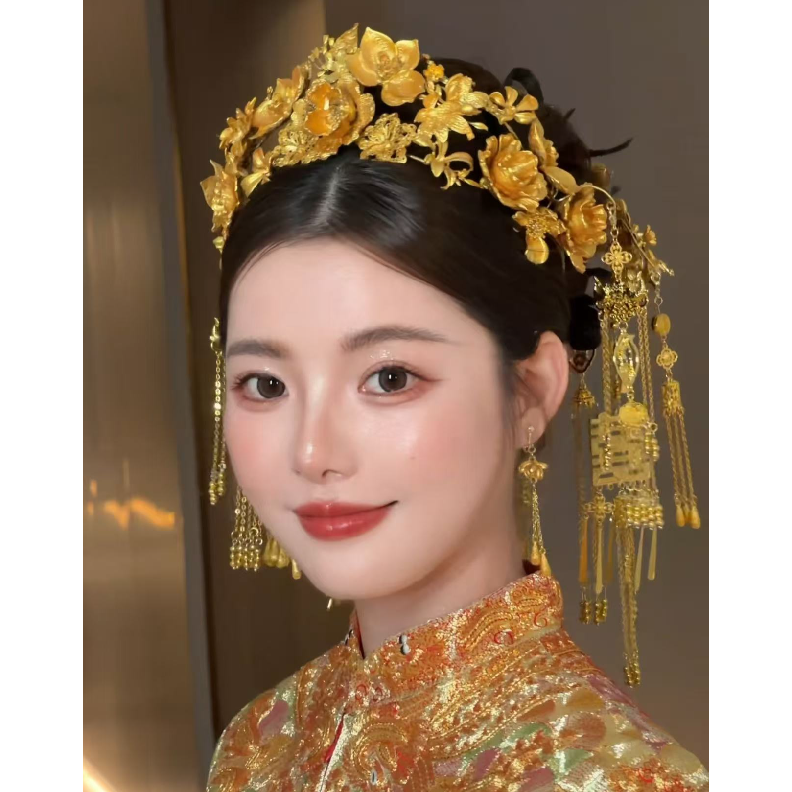 新款金色重工新娘中式结婚发冠饰品Y0221