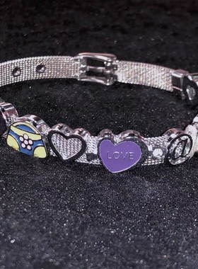 复古甜酷千禧年手表带自制手链“爱心钢带表带”