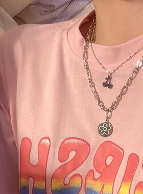 ins钛钢双层叠戴花朵百搭锁骨链