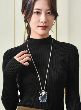 韩国时尚毛衣链女动物闪钻长款项链吊坠挂件个性百搭颈链饰品配饰