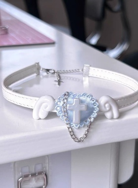 手作设计辣妹天使翅膀爱心百搭choker颈链项链