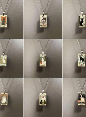 不锈钢字母项链古着配饰女彩印卡牌高级感吊坠钛钢毛衣链跨境热销