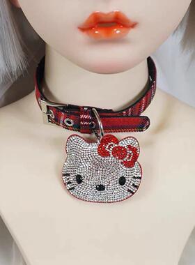 钻大KT头项圈y2k辣妹千禧复古ins红格子朋克小众项链亚文化choker