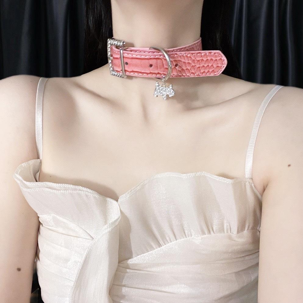 粉色镶钻y2k辣妹甜酷脖颈环choker颈链项圈朋克风锁骨链项链女狗