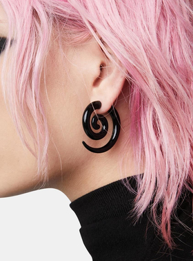 黑色男女耳钉耳环朋克耳饰饰品蜗牛尖锥耳扩耳钉嘻哈穿刺饰品