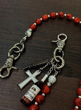 新款红骷髅复古十字架酒瓶朋克街头腰链牛仔裤潮嘻哈裤链