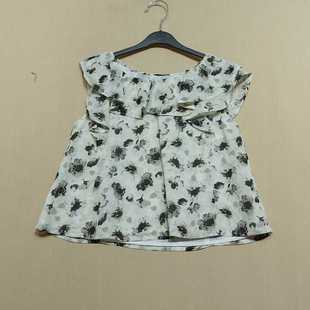 浪漫柔美套头上衣女装 法式 宽松版 印花荷叶花边双层领灯无袖 衬衫