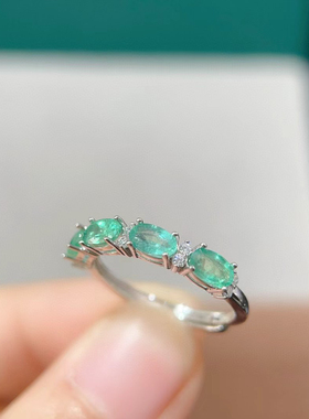 天然哥伦比亚祖母绿戒指主石尺寸3*5mms925银镀金支持检测