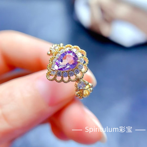 天然紫水晶戒指主石尺寸5×7mm925纯银镀金支持检测镀金