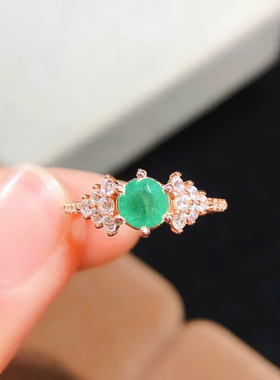 天然哥伦比亚祖母绿戒指主石尺寸5mm，925纯银精工镶嵌支持检测！