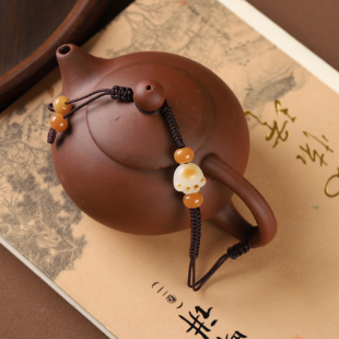 原创菩提根招财猫手工编织功夫茶壶绳子紫砂壶盖茶壶系茶杯绑壶绳