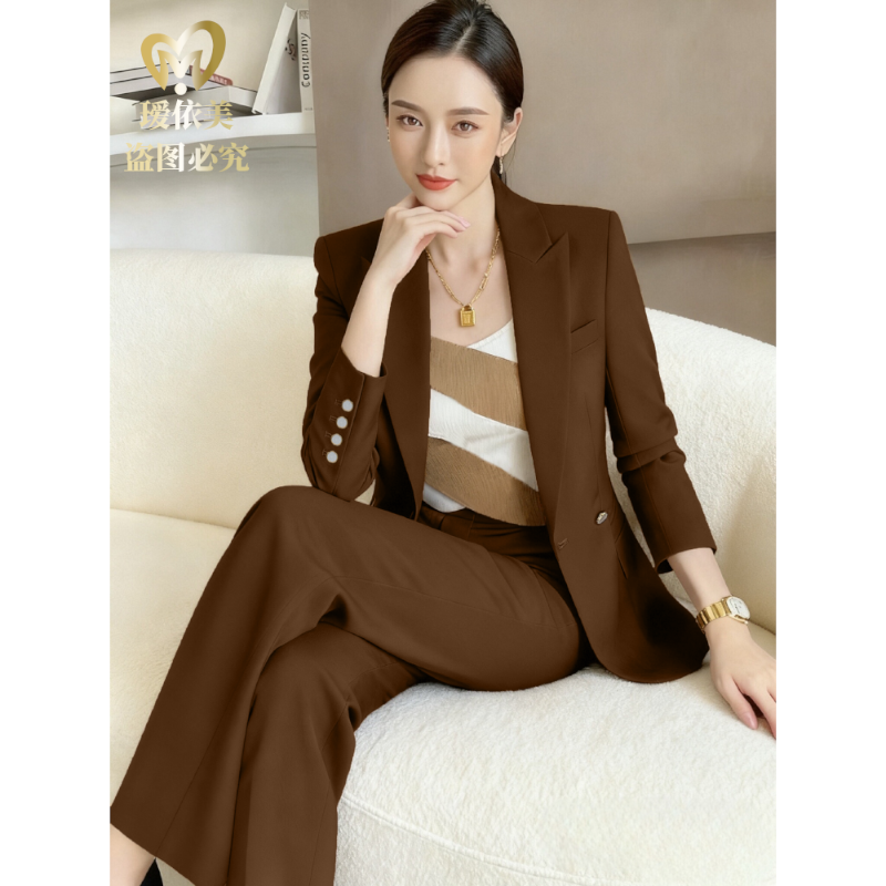 升级款高端咖啡色秋冬西装套装阔腿裤总裁经理体制内外女装正装