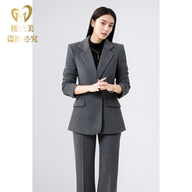 2025秋冬新款羊毛高级感女商务通勤职业装修身收腰西装套装加厚