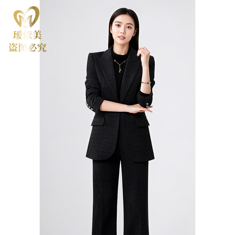 黑色加厚2025秋冬西装外套女职业修身收腰西服高级感通勤羊毛气质