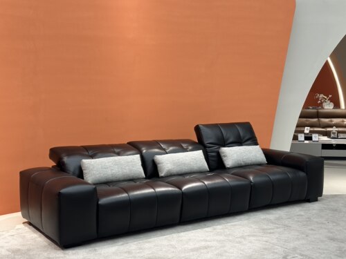 佛山沙发像素沙发模块2025新款意式极简头层牛皮客厅黑色真皮沙发