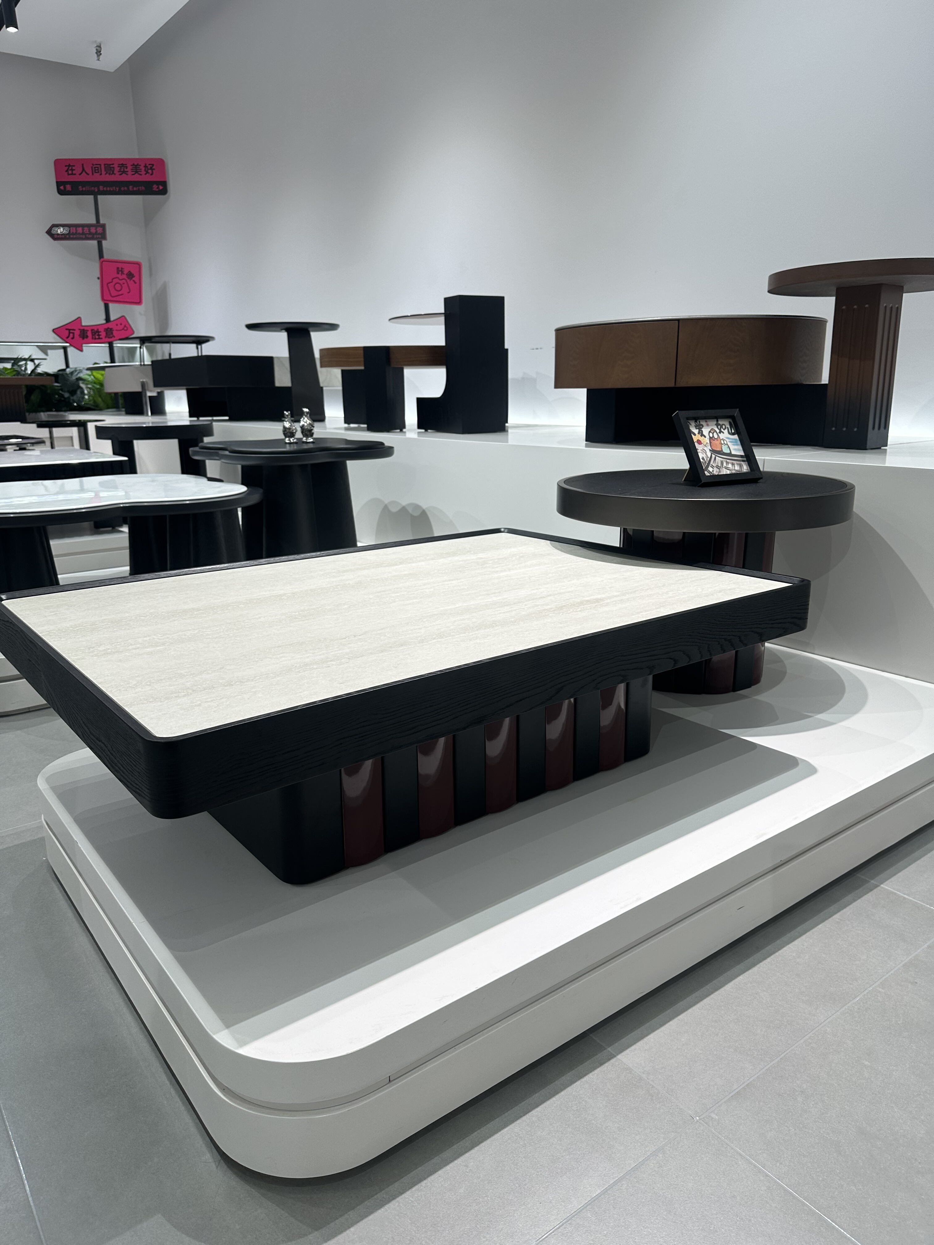 意式极简茶几客厅现代简约轻奢高级感小户型家用方形茶几组合洞石