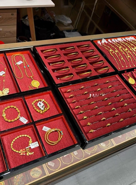 珠宝烤漆黄金珠宝展示道具古法金宫廷风陈列托盘朱砂架展示首饰
