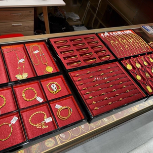 珠宝烤漆黄金珠宝展示道具古法金宫廷风陈列托盘朱砂架展示首饰