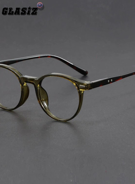日系简约的小圆形全框眼镜男女复古亮黑色光镜框防蓝光可配近视