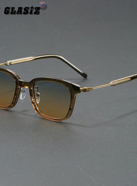 日落色墨镜女高级感防紫外线太阳镜日本设计师款手工防蓝光平光镜