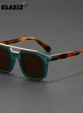 户外机能感迷彩方形大框墨镜金属双梁修饰防紫外线文艺风平光镜