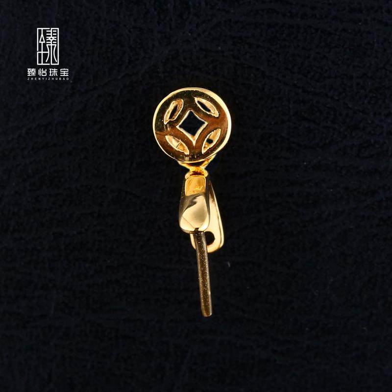 臻怡18K金扣头小铜钱扣小瓜子头扣镂空翡翠扣750挂扣吊坠扣玉扣