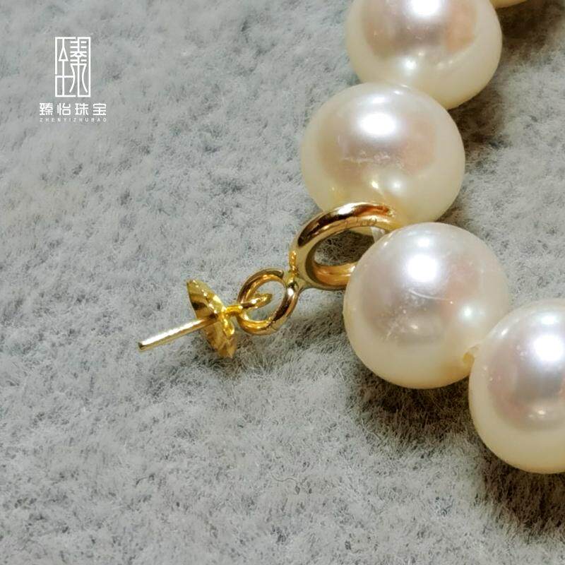 臻怡18K金珠托珍珠吊坠挂珠链挂K金项链挂绳链玉珠蜜蜡托