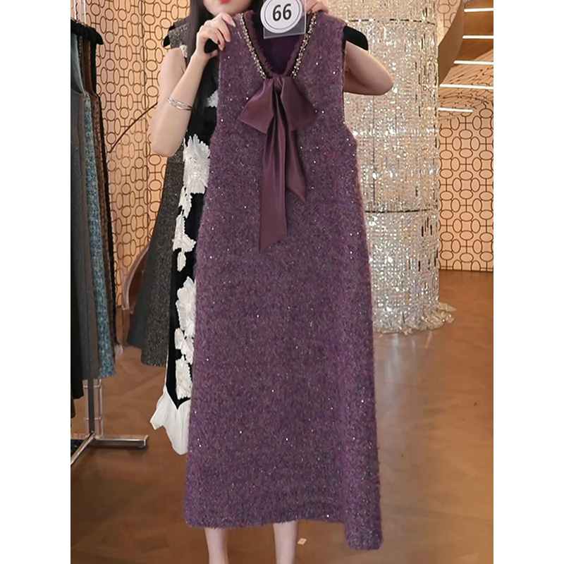 高级感贵夫人复古蝴蝶结背心裙2025冬季新款气质名媛显瘦遮肉裙子