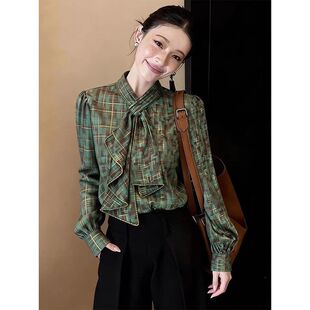 法式 轻熟风气质百搭长袖 通勤风绿色飘带衬衫 新款 衬衣 2026春季 时尚