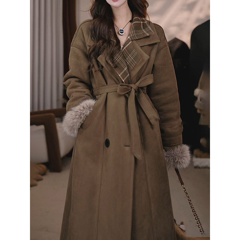 韩版时髦洋气复古加厚毛毛外套2025冬季新款气质宽松百搭长款大衣,女装/女士精品,风衣,淘宝优惠券,粉丝福利购,淘宝优惠卷