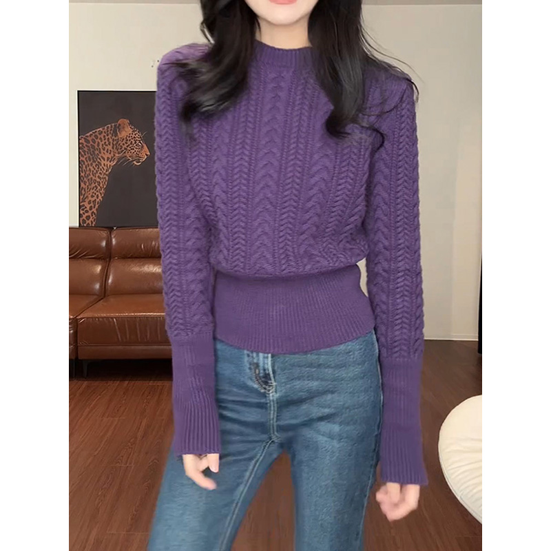 韩版时髦减龄麻花小立领针织衫2025秋冬新款气质名媛减龄百搭毛衣