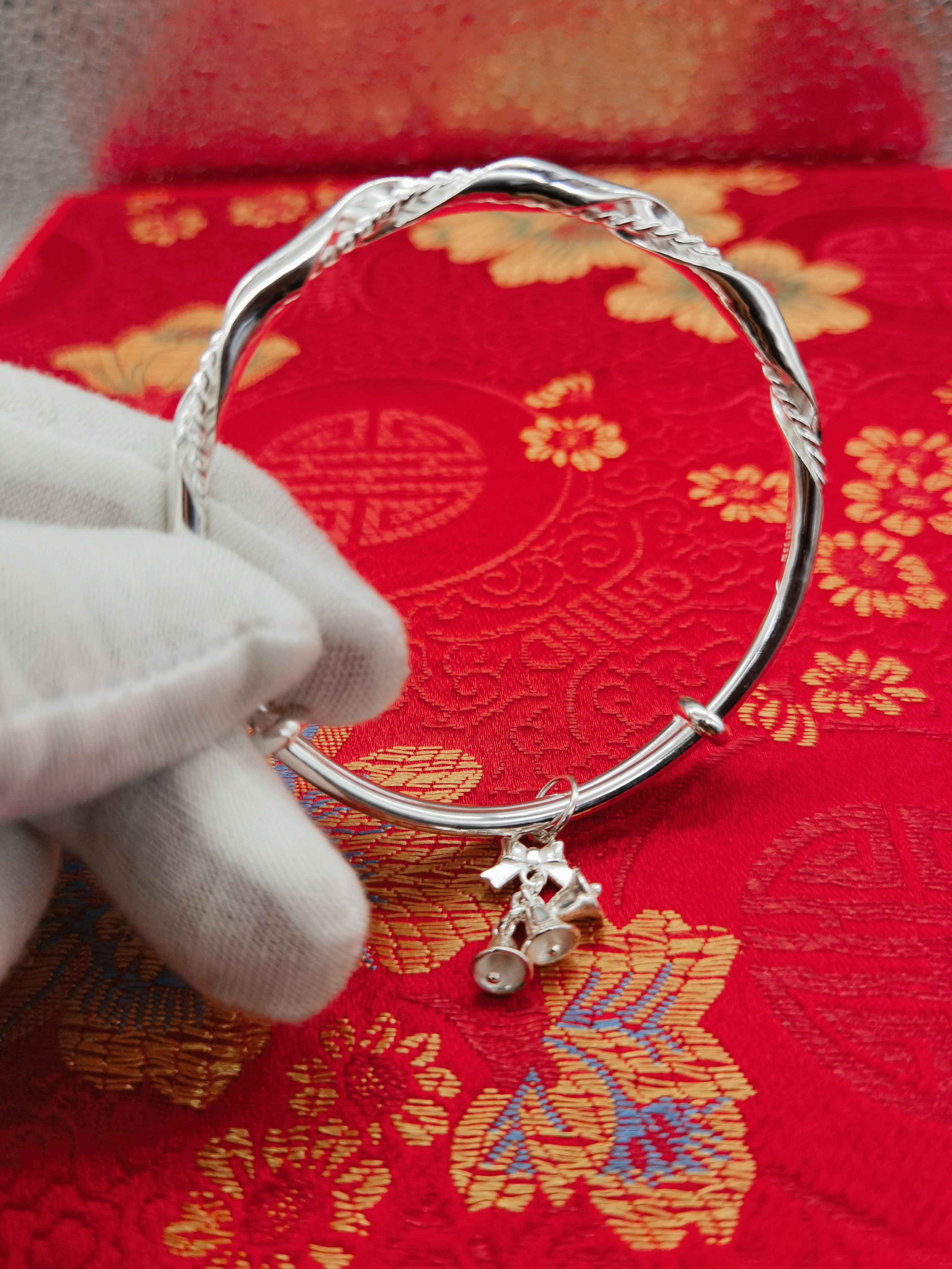 足银999 梦幻银丝缠绕拉丝实心推拉纯银手镯民族风送女朋友闺蜜礼