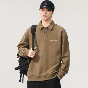 纯棉翻领卫衣男男士秋冬宽松加肥加大码POLO长袖T恤肥佬胖子外套