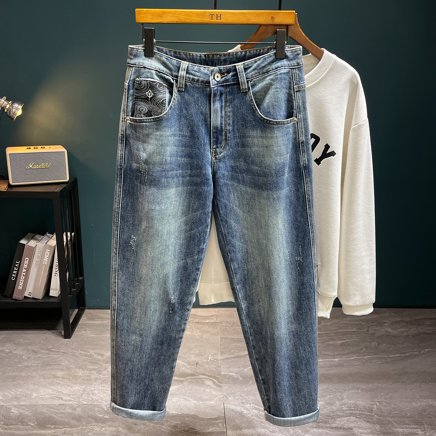 春秋锥形大码牛仔裤男2025款青年男生加肥加大宽松显瘦收腿小脚裤