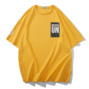 夏季大码全棉衣服男潮加肥加大宽松短袖T恤枣红绿色黄色天蓝汗衫