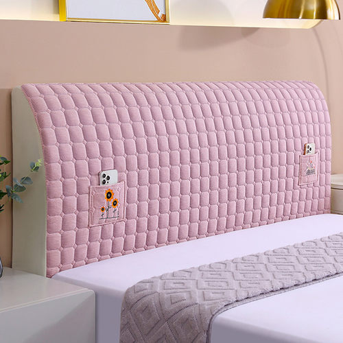 新款绒料加厚夹棉床头靠垫现代简约床头罩纯色绗缝布艺床头套