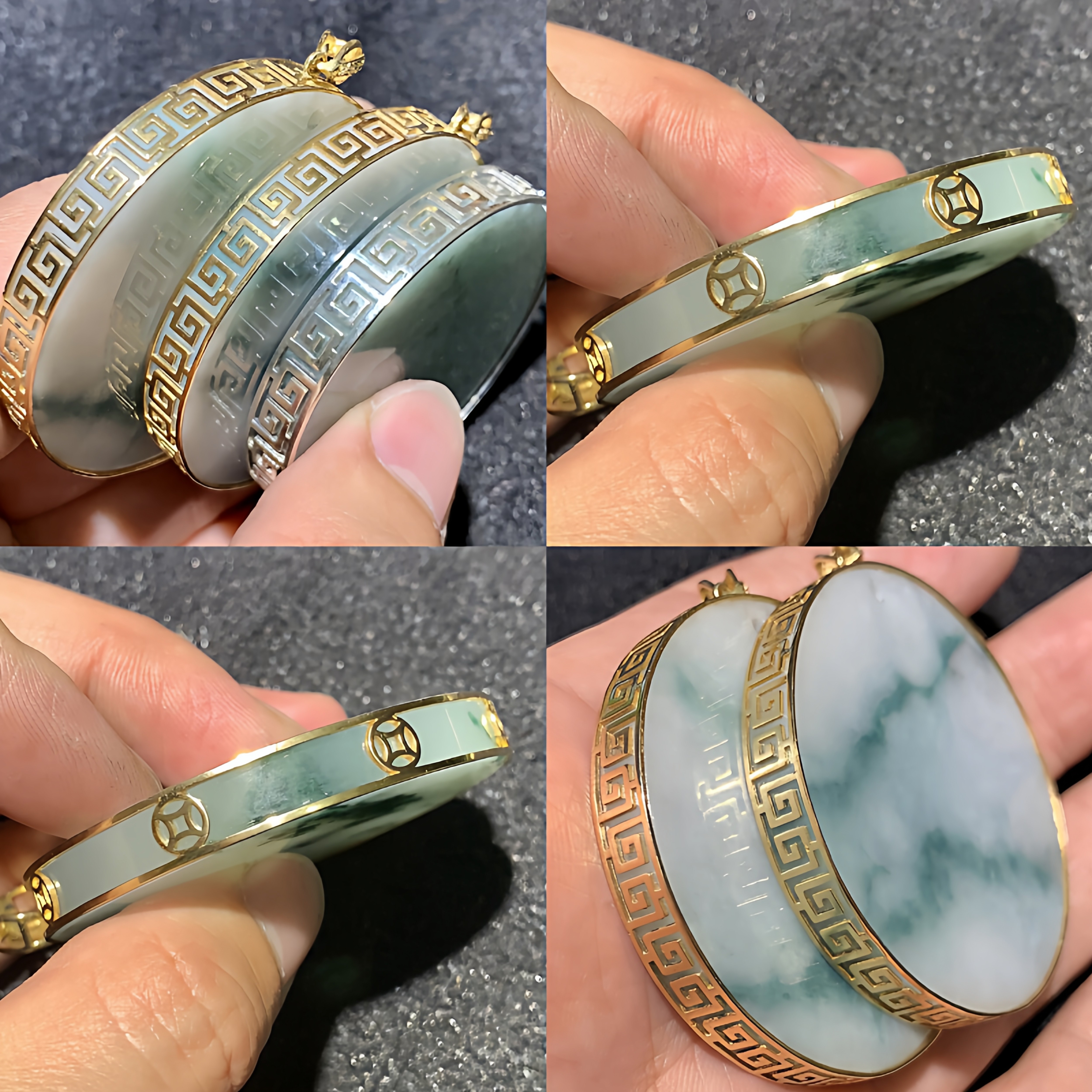 翡翠玉牌方牌无事牌镯芯圆牌青金绿松蜜蜡925银18k金包边定做空托