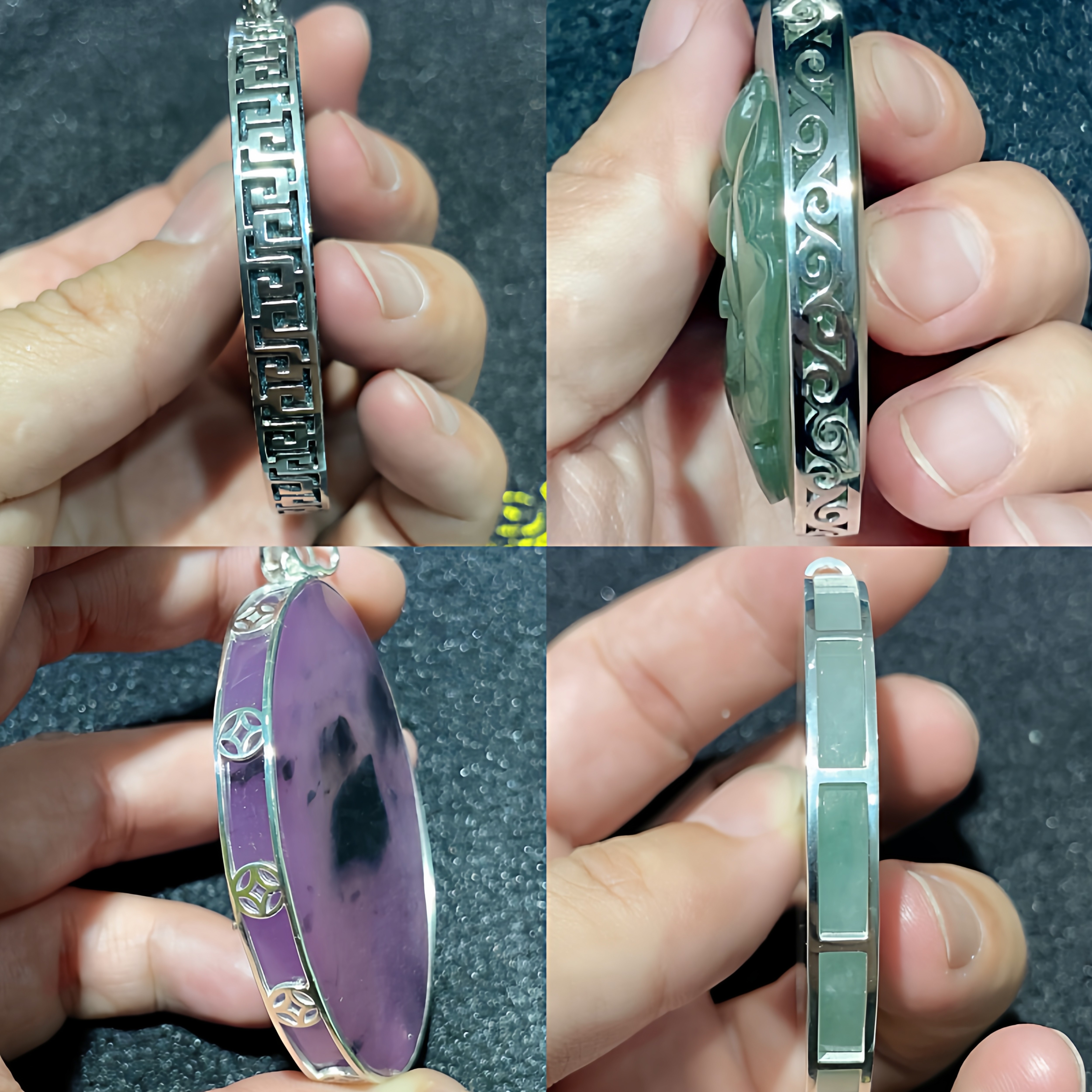 琦缘定制镶嵌925银18K金蜜蜡绿松青金方牌无事牌随形男女吊坠空托