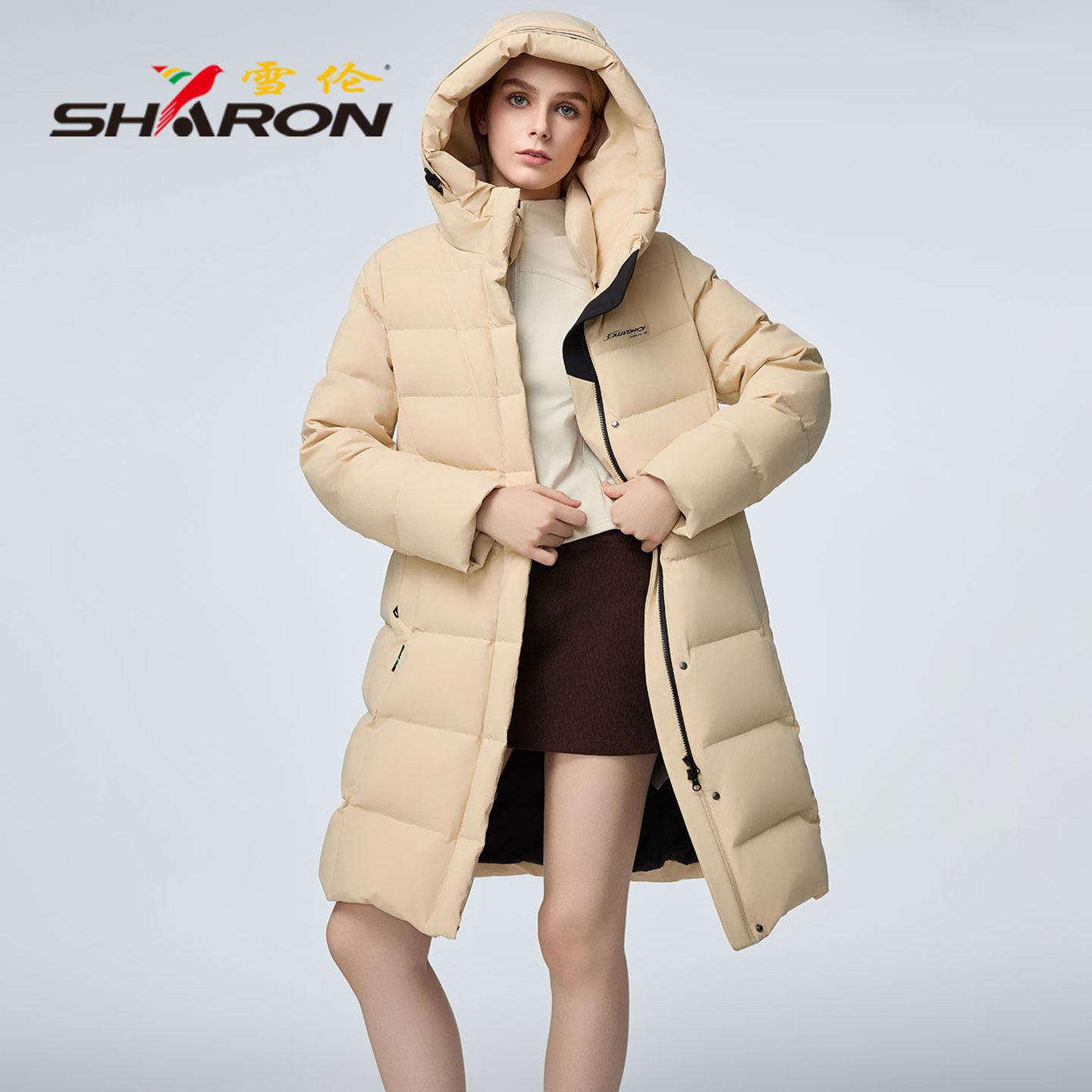 雪伦女士中长款羽绒服秋冬户外商务通勤修身鹅绒保暖外套