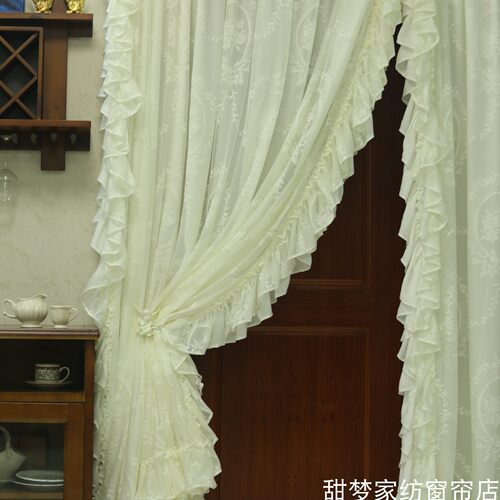 法式复古双层一体蕾丝纱帘公主风