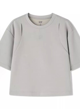 G*P短款休闲简约灰色T恤宽松短袖基础款圆领日常上衣纯色