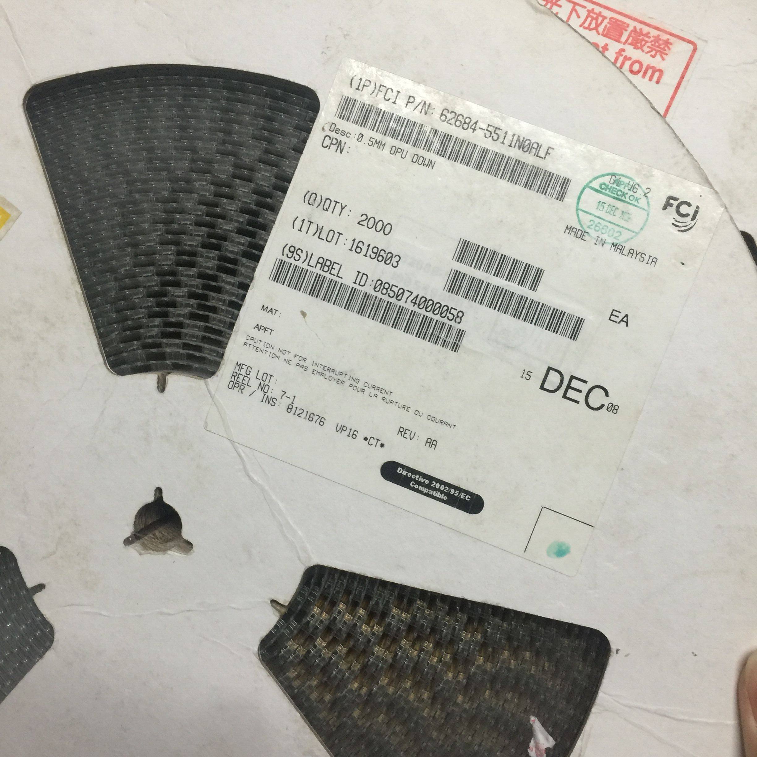 62684-5511N0ALF 0.5mm 55P FPC插座 翻盖式 FPC连接器 FCI连接器