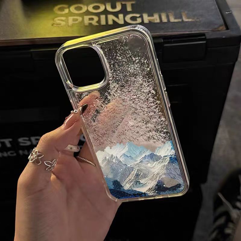2024新款高级高颜值流沙冰川雪山适用苹果15promax手机壳iPhone14plus简约x/xr卡通7p高档外壳