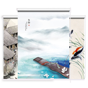 升降全E遮光遮阳中式 简易小飘窗窗帘新免打孔安装 隔热卧室宿舍防