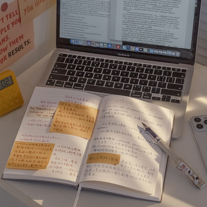 三年二班 笔记本子学习考研本子加厚可平铺a5记事本错题本简约ins风读书笔记软皮面本网格横线记录本手账本K