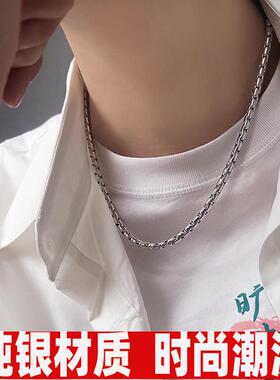 纯银男士项链潮牌百搭极简竹节锁骨链素链高级感情人礼物送男朋友